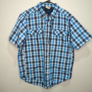 Mountain Club Men's Blue Plaid Short Sleeve Vented Fishing/Hiking Shirt Large